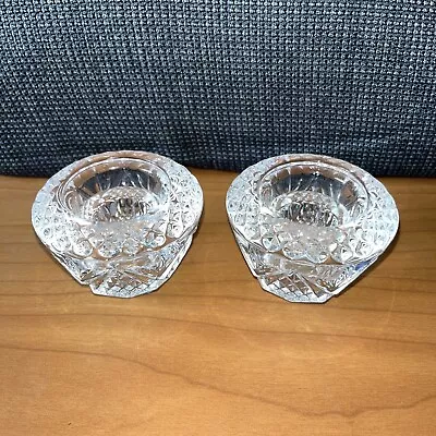 Buy Pair Of Vintage Crystal Diamond Pattern Glass Tea Light Holders Heavy Solid • 15.99£