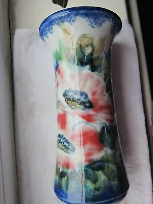 Buy Highland Stoneware Scotland Free Hand Painted Vase 9  Tall Floral Blue Green • 50£