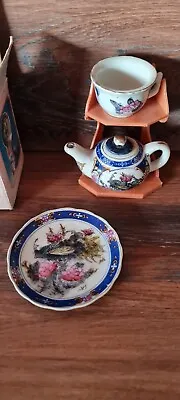 Buy Vintage Chinese Hand Painted Peacock Miniature Teapot Cup Plate Stand Tea Set • 13.99£