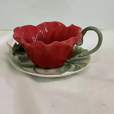 Buy Franz Porcelain Red Poppy Flower Tea Cup And Saucer Model FZ00799 (unboxed) • 49.95£