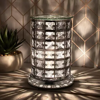 Buy Touch Lamp Aroma Electric Light Wax And Oil Burner Crystal Effect Silver Black • 14.99£