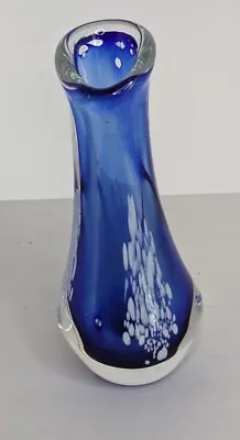 Buy Art Glass Vase H Harris Studio Signed Cobalt Blue White Clear Heavy 8 Inch • 75.82£