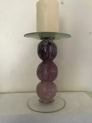 Buy Hand Blown Mdina Glass Candle Holder, Mottled Violet Pattern 7  Tall, & Candle • 8.99£