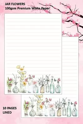 Buy Glass Jar Flowers Writing Pages - Colourful & Pretty - Lined Or Unlined - 100gsm • 2.99£