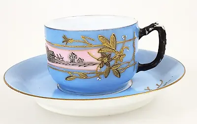 Buy Vintage AK France Limoges Hand Painted Teacup And Saucer Blue & Gold Floral • 11.38£