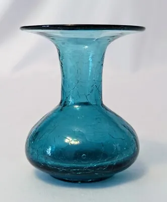 Buy Vintage Rainbow Crackle Glass Teal/Green Bud Vase 3.5  Tall • 9.45£