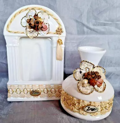 Buy Rare Vintage Berger Italian.Porcelain Romantic Set-Picture Frame And Vase. • 25£