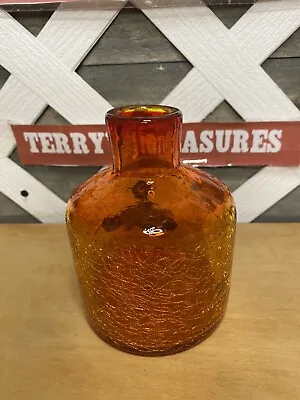 Buy Tangerine Orange Crackle Glass Vase 5” Tall • 11.33£