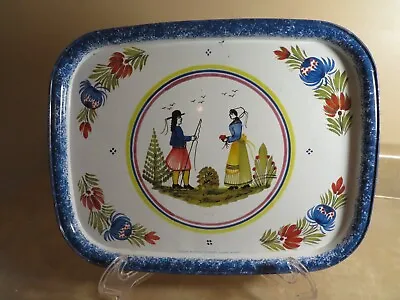 Buy Vntg Tin Painted Tray  Serving Ware Quimper French Country Farmhouse 12  X 9.5  • 18.05£