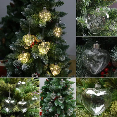 Buy 6/12X Heart Shape Clear Glass Baubles With LED Light Christmas Hanging Ornaments • 13.95£