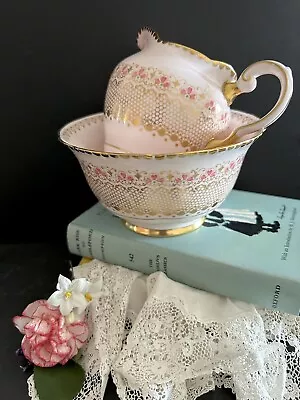 Buy Vintage Pink Tuscan China Sugar Bowl & Creamer Ditsy Floral Honeycomb Gilded Set • 18£