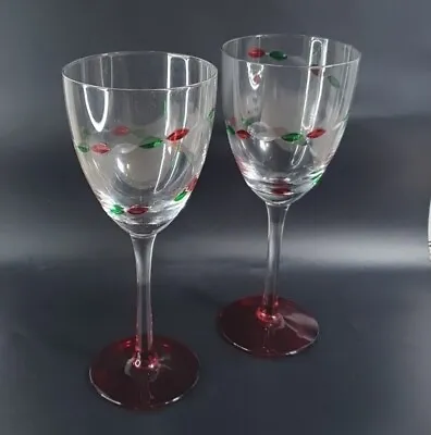 Buy Gorham Wine Glass Red & Green  Goblet Christmas Ornaments Lead Crystal X 2 • 19.95£
