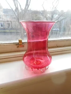 Buy Antique 19thC Victorian Hand Blown Cranberry Glass Vase Large Size 8   • 19.99£