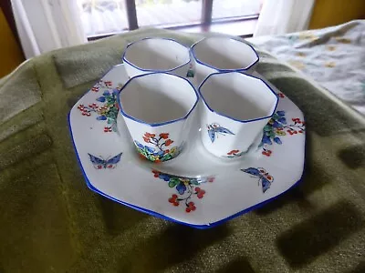 Buy Vintage Made In England Delphine China Fleurette Pattern Egg Cups (4) And Tray • 28£