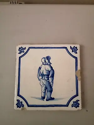 Buy Antique Delft Blue Tile Depicting A Figure Wearing A Hat • 9.99£