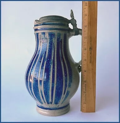 Buy A Superb Westerwald Stoneware Pear-shaped Jug With Cobalt Vertical Stripes, 1700 • 87.91£
