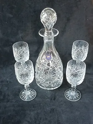 Buy THOMAS WEBB OXFORD PATTERN WINE DECANTER & FOUR MATCHING 100ml SIZE WINE GLASSES • 74.99£