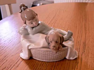 Buy A Stunning Lladro / Nao 1416  A Basket For Two  Young Girl With Puppy Figure. • 19.99£
