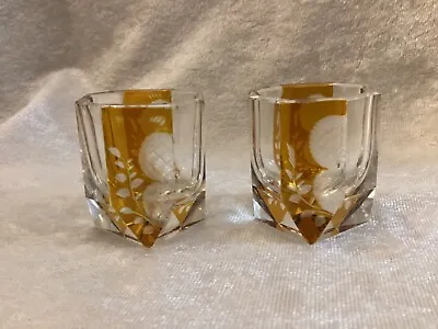Buy Vintage - Bohemian Liqueur Glasses (2) Amber And Cut • 48.17£
