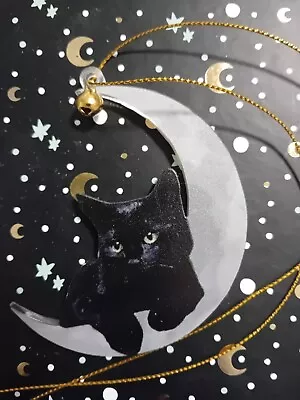 Buy Cute Black Cat Acrylic Hanging Moon Ornament Feline Lovers Home Decor Gift Charm • 2.85£