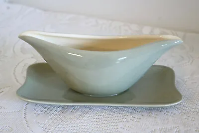 Buy RED WING POTTERY MAGNOLIA GRAY CONCORD USA Gravy Sauce Boat Attached Under Plate • 19.29£