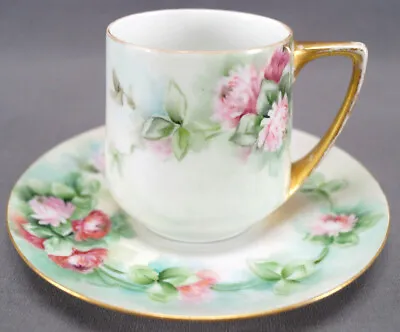 Buy Rosenthal Donatello Hand Painted Pink Clovers Coffee Cup & Saucer C. 1920s • 47.95£
