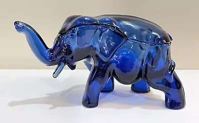 Buy VTG Tiara Indiana Colonial Cobalt Blue Glass Elephant Trinket Dresser Jar Box • 27.41£