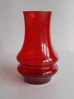 Buy Vintage Riihimaki Riihimaen Lasi Oy Hooped Red Glass Vase • 24£