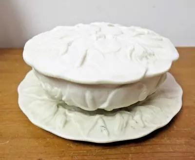 Buy Antique Copeland White Ceramic Parian Ware Lidded Bowl With Plate Floral Relief • 24.99£