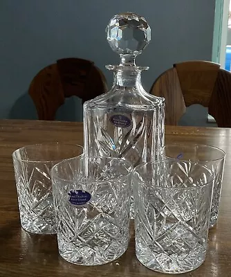 Buy Heavy Square Base Royal Doulton Glass Decanter With 4 Matching Glasses • 35£