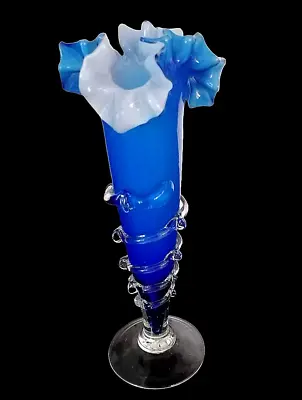 Buy Blue Cobalt Art Glass Vase Spiral Plum Blossom 9  H Anniversary Birthday Gift • 22.95£
