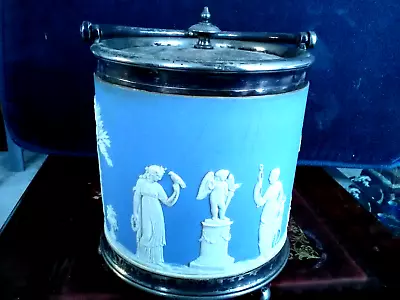 Buy Victorian Wedgwood Light Blue Jasper Jasperware Biscuit Barrel Good Condition • 9.99£