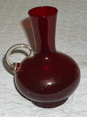 Buy  Fine Glass Clear Handeled Vase Ruby Red ,SUPERB CONDITION. • 4.99£