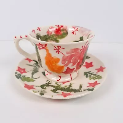 Buy Emma Bridgewater Pottery Café Footed Cup & Saucer Christmas 2017 Red & Green • 18.36£