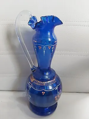 Buy COBALT BLue Hand Decorated Glass Jug 11 Inch Tall • 18£