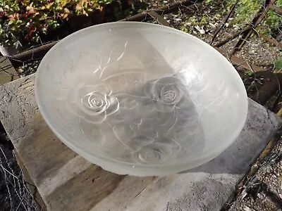 Buy Stunning Lalique Style Frosted Glass Bowl With Rose Design On 3 Rose Feet • 48£