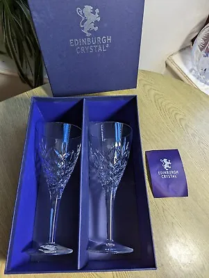 Buy Vintage Edinburgh Crystal Sutherland Pair Boxed Large Wine Glasses 8  Signed 1st • 37.95£