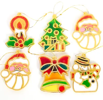 Buy Vintage Christmas Tree Decorations 6 Stained Glass Effect Plastic Magnets 1980s • 9.99£