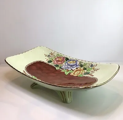 Buy Vintage Maling Ware Peony Rose Ceramic Decorative Footed Rectangle Bowl VGC • 10.99£