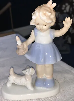 Buy Vintage Porcelain Girl With Candle And Dog. Marked Foreign. Excellent Condition. • 6.99£