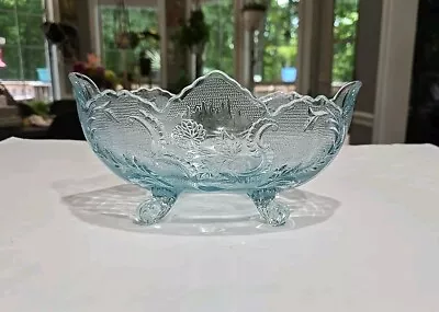 Buy 1950s Vintage Ice Blue Jeannette Lombardi Glass Footed Fruit Bowl  • 16.97£