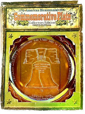 Buy American Bicentennial Gold Carnival Glass Liberty Bell Commemorative Plate • 8.44£