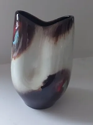 Buy Vintage Jasba Ceramic German Fish Mouth Vase Drip Glaze Brown Beige Red 511 • 18£