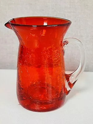 Buy Vtg Blenko (?) Miniature Crackled Red Glass Pitcher Shaped Vase Applied Handle • 16.19£