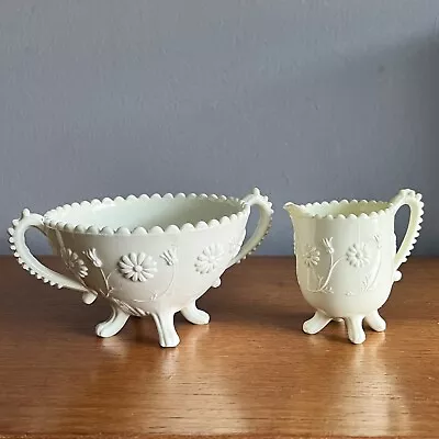 Buy Antique Victorian Pressed Glass- Sowerby Ivory Queensware Sugar Bowl And Creamer • 24£