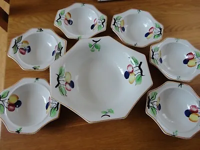 Buy Vintage SOHO Pottery SOLIAN WARE FRUIT PATTERN Large Bowl And 6 Bowls • 30£