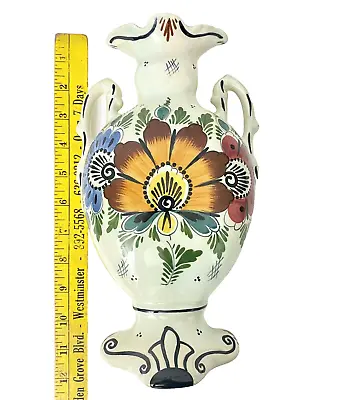 Buy DELFT Polychrome Handled Vase Vintage Handpainted Mantel Decoration 11 Inch READ • 45.12£