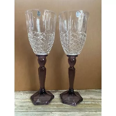 Buy Set Of 2 1980s/1990s Fenton Violet Clear Cut Glass Hurricane Candle Holder 15  • 124.86£
