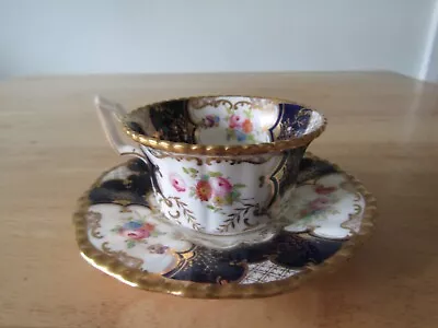 Buy Coalport Batwing Colbat Blue Gilt With Floral Panels Small Cup And Saucer VGC • 53.50£