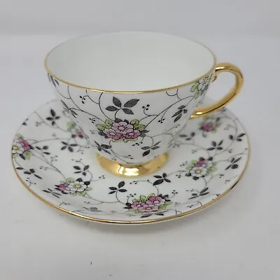 Buy Vintage  A.B.J.CUP & SAUCER ROYAL GRAFTON CHINA, MADE IN ENGLAND EUC Floral Gold • 11.56£